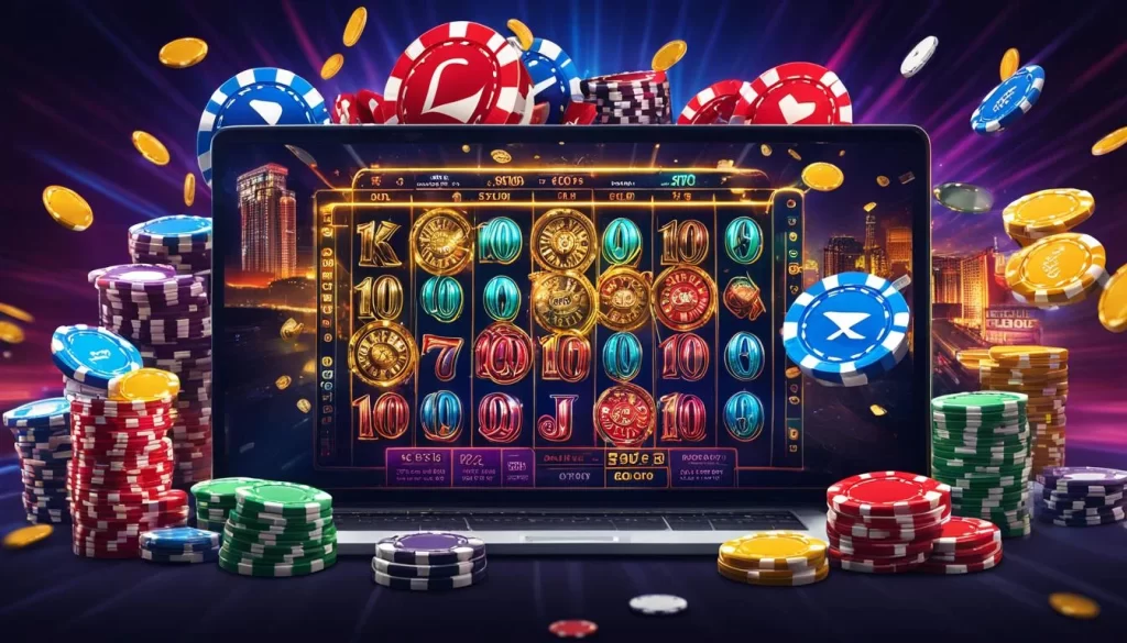 Người chơi đeo kính VR trải nghiệm slot game 3D sống động, với không gian ảo chân thực